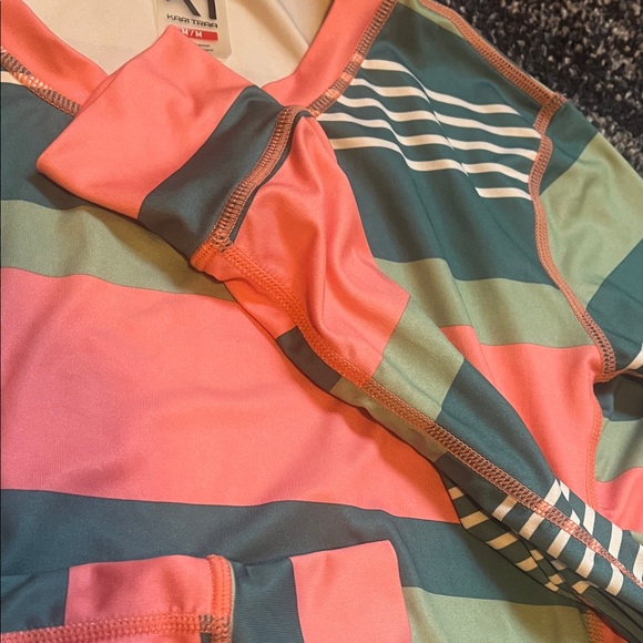 Kari Traa Kids Base Layers or Pajama Set in Coral and Teal Stripes - Picture 5 of 5